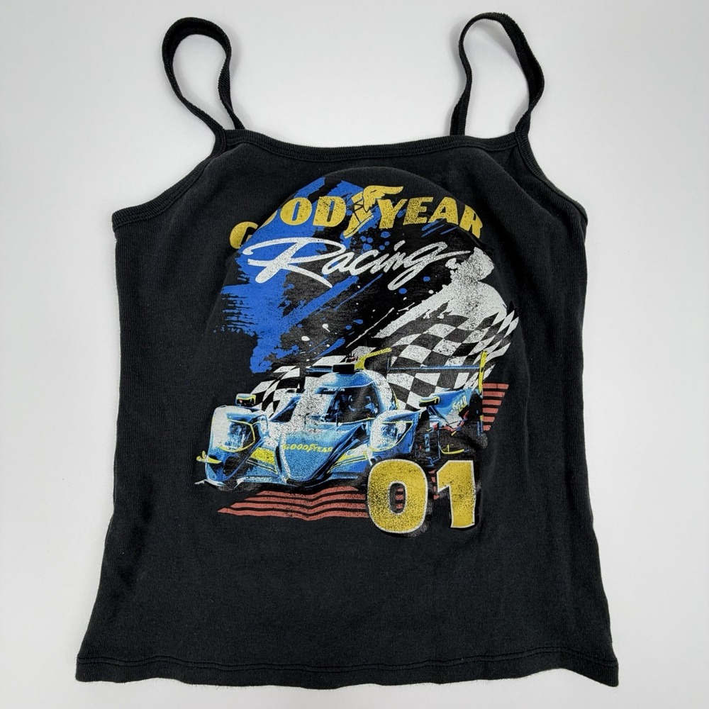 Goodyear Racing Tank Womens XS Black Graphic Cami Streetwear Baby Tee Style